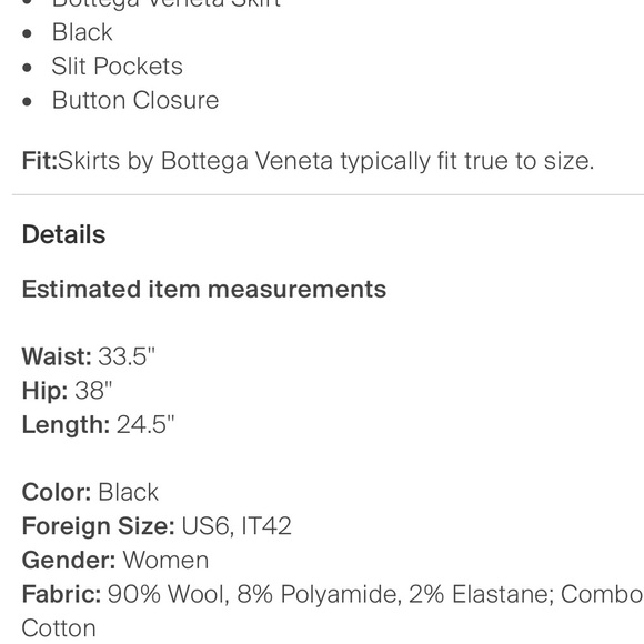 Genuine Bottega Veneta black skirt 6 M 42 NWT new with tags $850 women’s medium - Picture 4 of 4